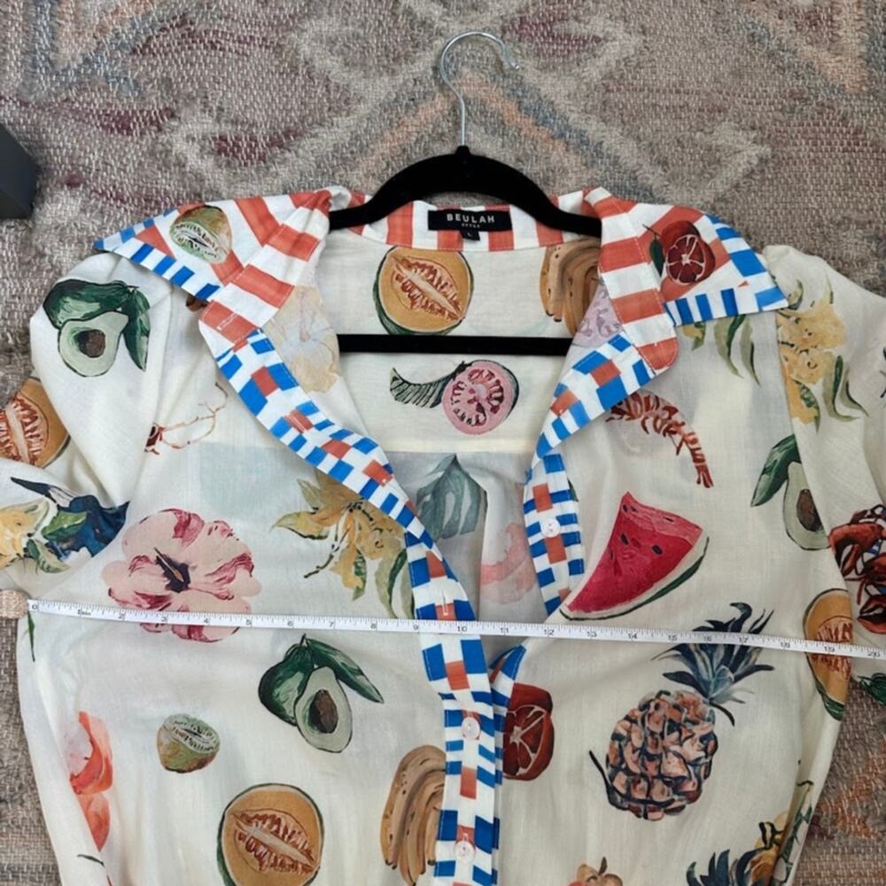 Buelah Fruit Print Midi Dress Button Front Tie Waist Size L - Picture 14 of 16